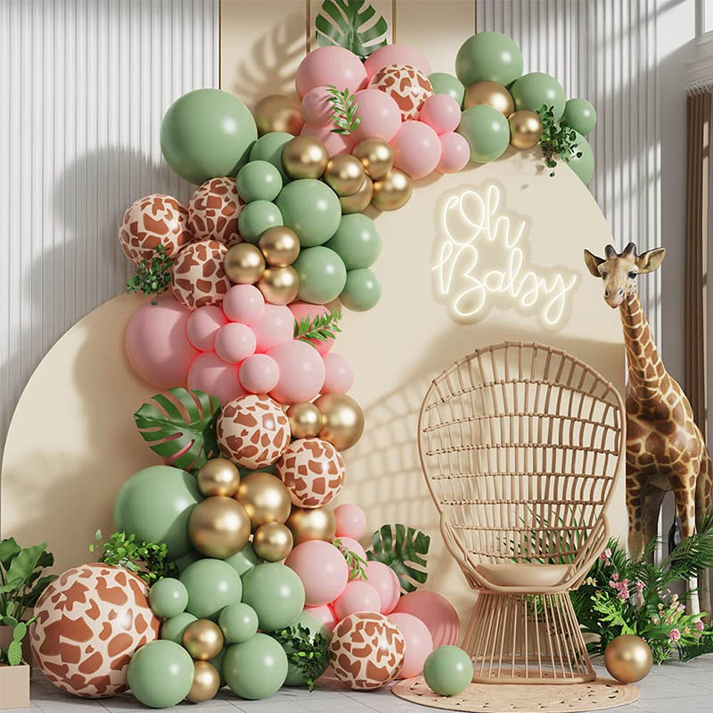 Animal Print Pink Sage Green Jungle Balloon Garland Arch setti