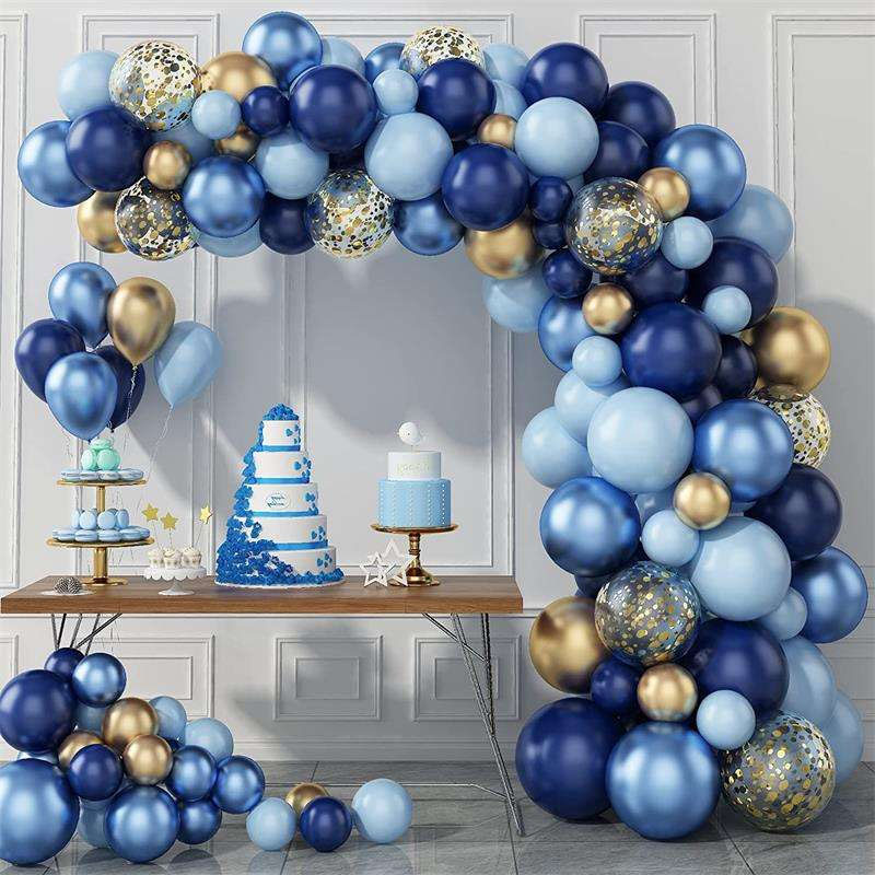 Siniset metalliset ilmapallot Garland Gold Confetti Balloon Arch