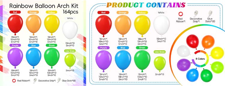 Number of balloons in the rainbow balloon arch set