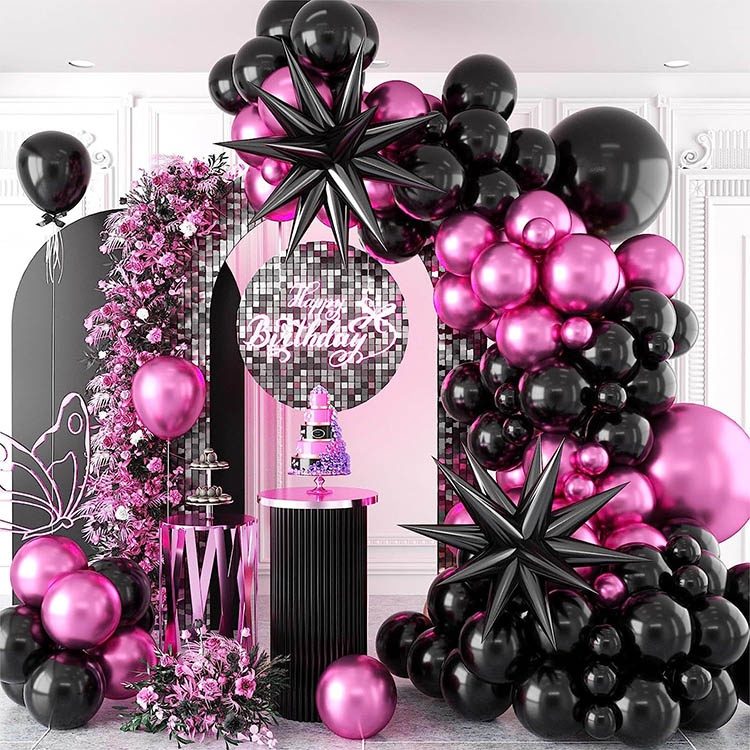 Metalli magenta Black Exploding Star Garland Arch